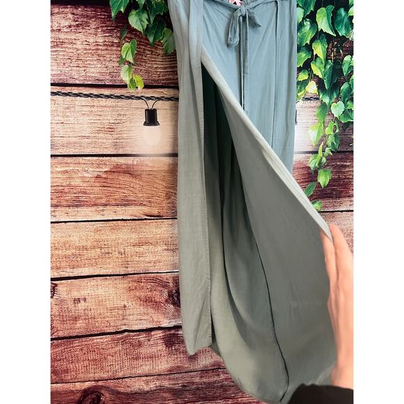 Renamed Open Wide Leg Boho Pants Festival Beachy Flowy Sage Green Women's Medium - Picture 2 of 6